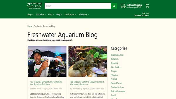 Homepage image of the website Aquarium Co-Op