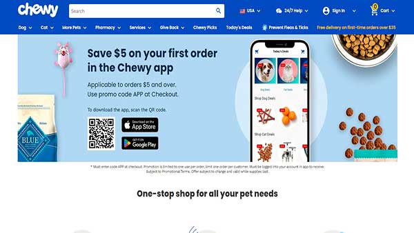 Homepage image of the pet app- Chewy
