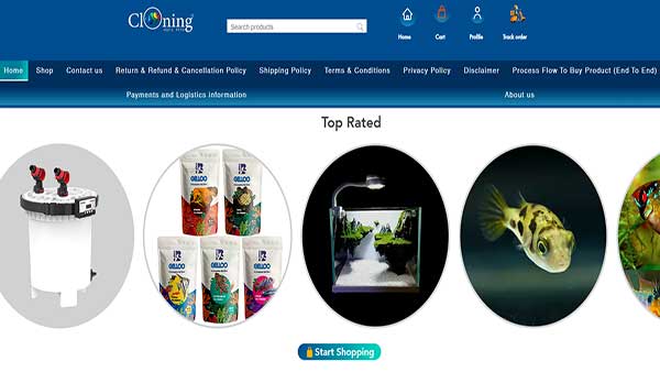 Homepage image of the website Cloning Aqua Pets 