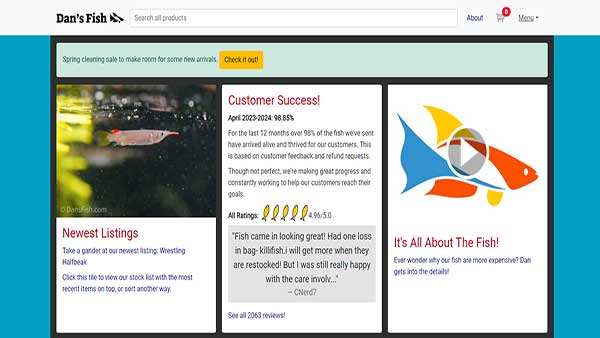 Homepage image of the website Dan's Fish