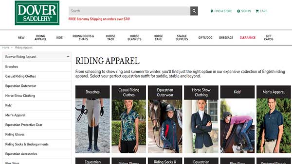 Homepage image of the website Dover Saddlery