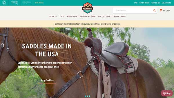 Homepage Image of the website High Horse Saddles