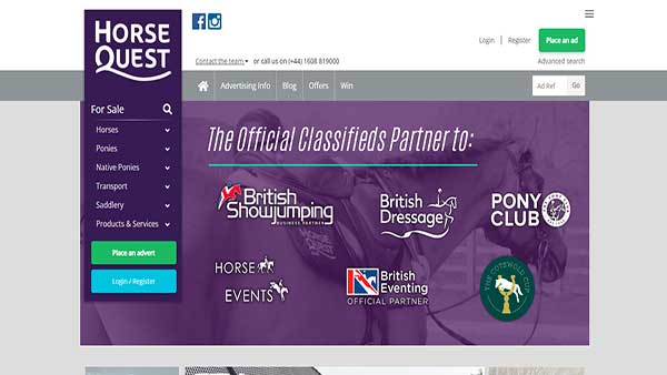 Homepage image of the website Horse Quest