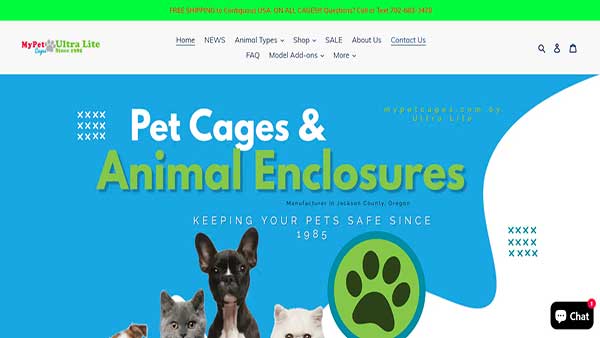 Homepage image of the website My Pet Cages 