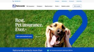 Homepage image of the pet insurance company Nationwide. The website is similar to Odie Pet Insurance 