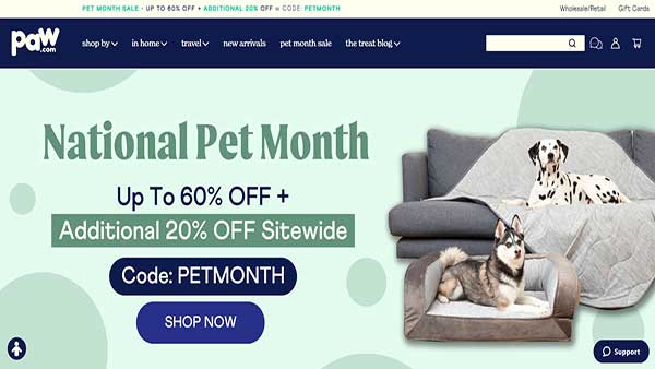 Homepage image of the website PAW- The pet accessories company