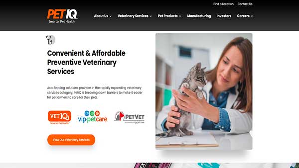 Home page Image of the website PETIQ- a veterinary services provider