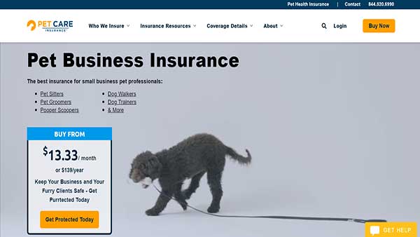 Homepage Image of the website Pet Care Insurance 