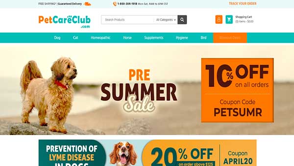 Homepage image of PetCareClub- the trusted store for pet supplies and pet care treatment. 