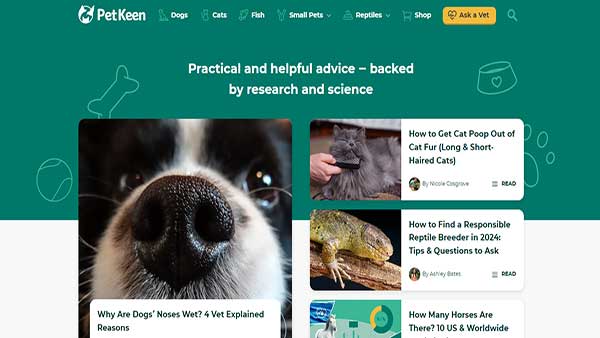 Homepage image of the pet content website PetKeen