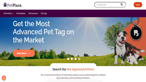 Homepage of the website PetPlace