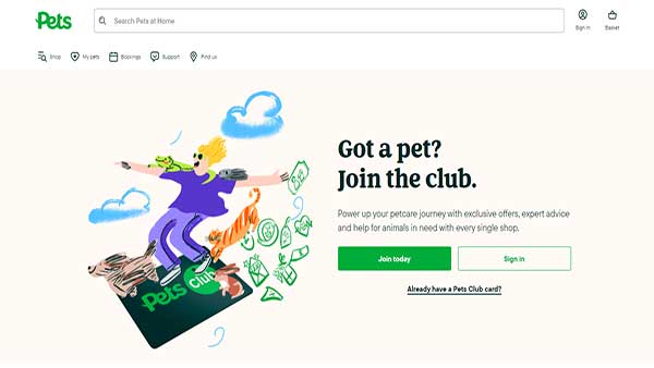 Homepage image of the website Pets At Home