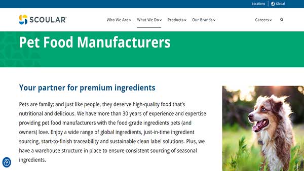 Homepage image of the pet food website SCOULAR- Pet Food Manufacturers