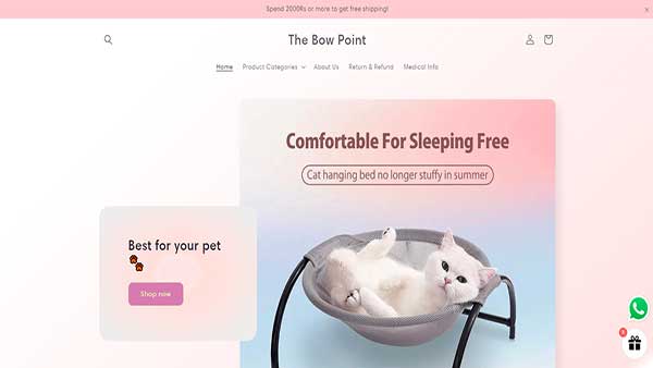 Home Page image of the pet store website The Bow Point