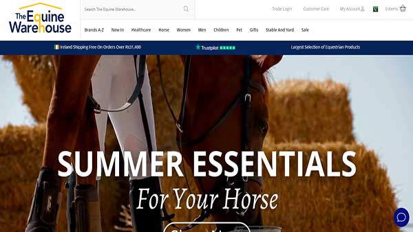 Home page image of the website The Equine Warehouse 