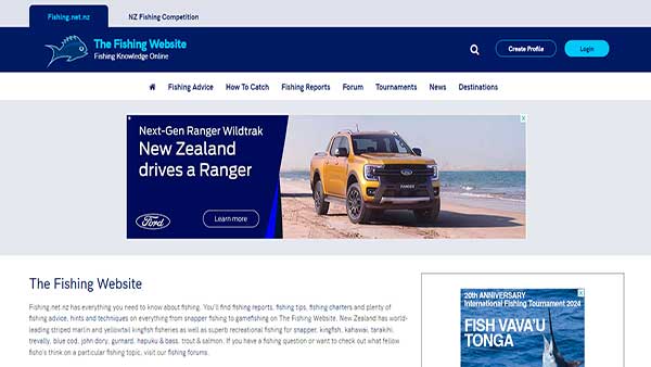 Homepage screenshot of the website The Fishing Website