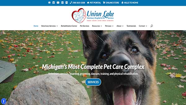 Home Page image of the Pet Health website Union Lake Veterinary Hospital and Pet services 