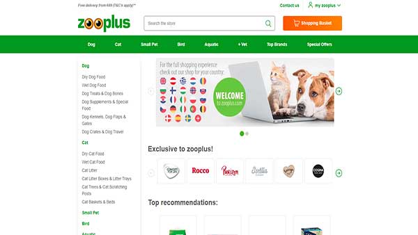 Homepage image of the website Zooplus