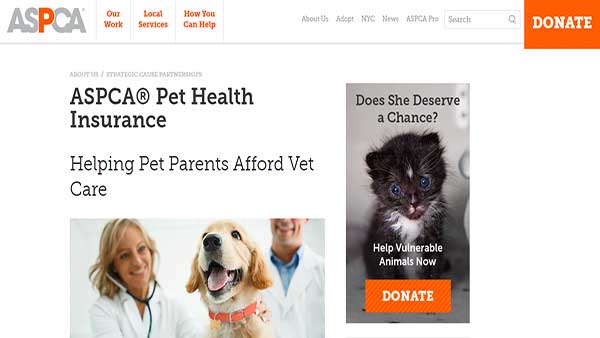 Home Page image of the pet Insurance company ASPCA