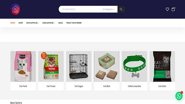 Home Page image of the pet store website Aliyan Pet Store
