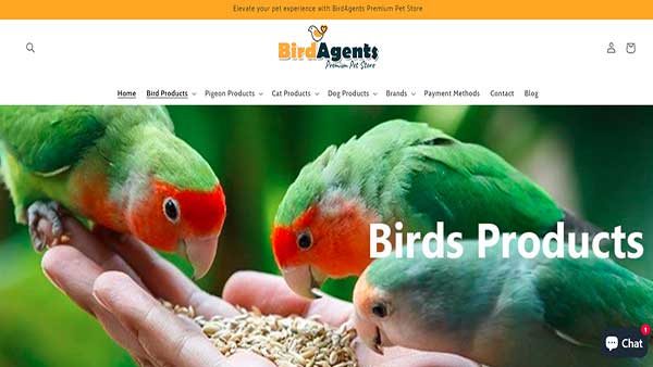 Home page image of the Pet store Website BirdAgents