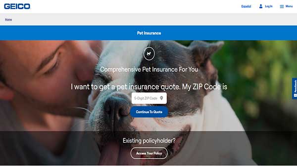 Home Page image of the pet Insurance company GEICO