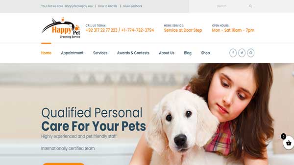 Home Page image of the pet grooming website HappyPet