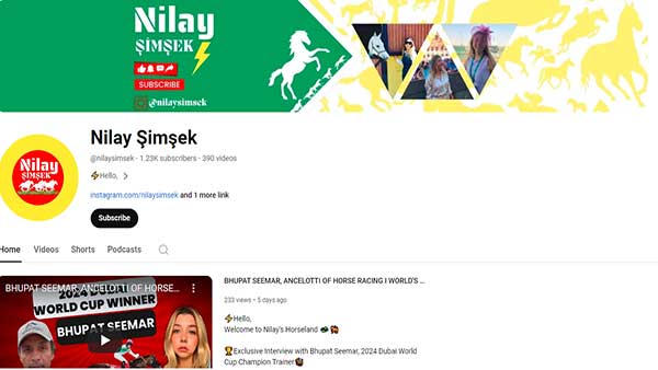 Image of Nilay Simsek's YouTube Channel. She is an Equine racing person.