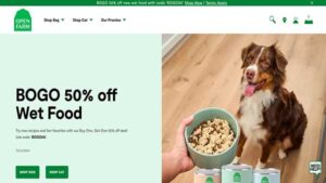 Home Page image of the pet food website Open Farm- Specialty Organic Dog Food