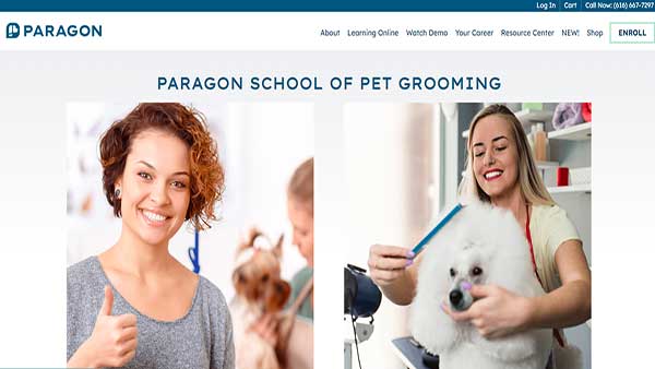 Home page image of the Pet Grooming website Paragon School of Pet Grooming