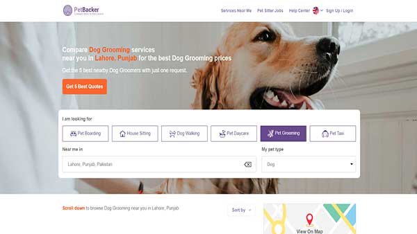 Home Page image of the pet grooming website PetBacker