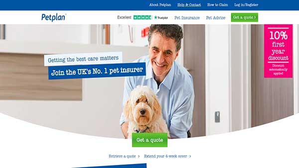 Home Page image of the pet insurance website Petplan