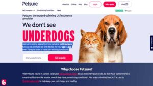 Homepage Image of the pet Insurance company Petsure. The company is similar to Odie Pet Insurance