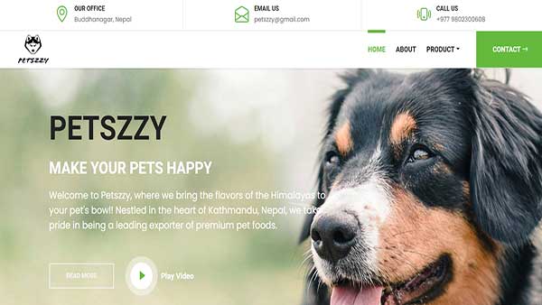 Home Page image of the Pet food website Petszzy. The bsuiness deals in Organic Dog Treats