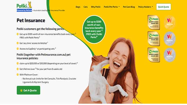 Home Page image of the pet insurance company Potiki