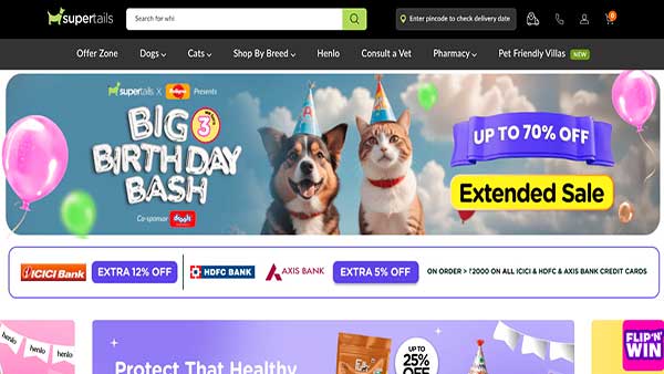 Home Page image of the Pet Store website Supertails