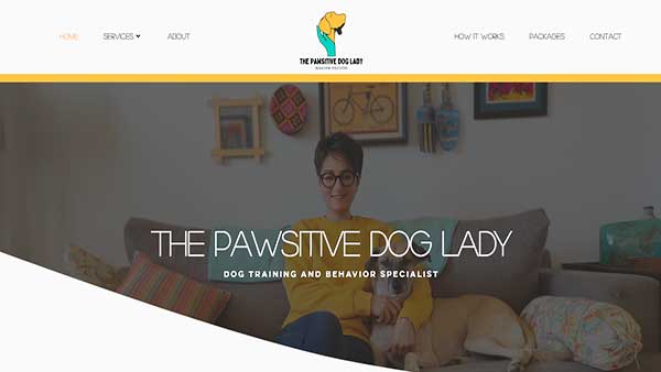 Home page image of the Pet Training website The Pawsitive Dog Lady