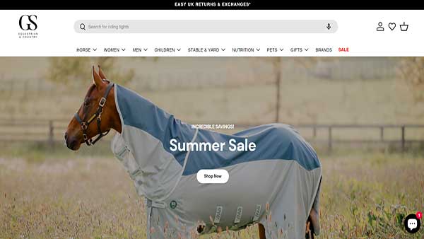 Homepage Image of the Equine website GS Equestrian. The business also deals in other Pet accessories 
