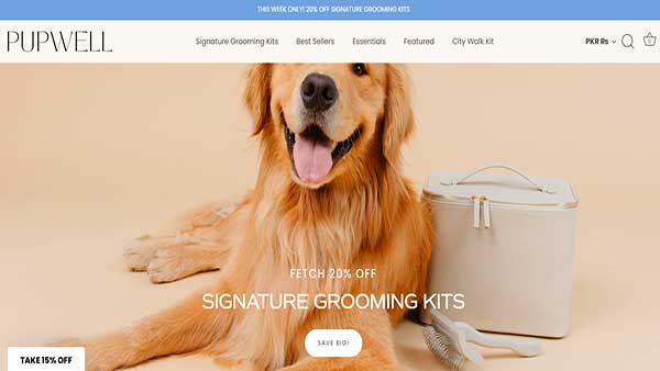 Home page image of the Pet Grooming website PUPWELL.
