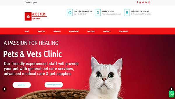 Homepage image of the Pet Clinic website Pets & Vets -The best veterinary clinic in Lahore. The business is similar to Chubby Meows