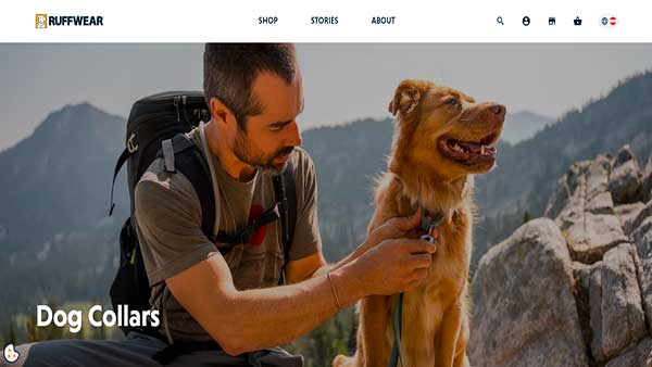 Homepage image of the website RUFFWEAR. The brand deals in durable and secure Dog collars