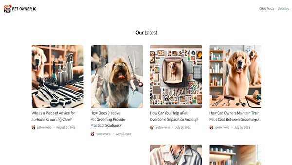 Homepage image of the pet content website Petowner.io