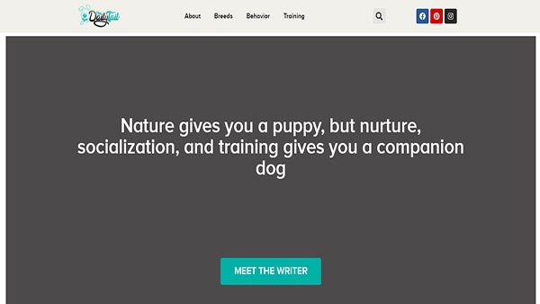 Homepage image of the Pet content website "The Daily Tail" This is a personal blog by Aleksandar Mishkov showcasing dog breeds, behavior, and training.