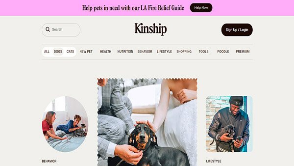 Homepage image of the pet website "Kinship" 