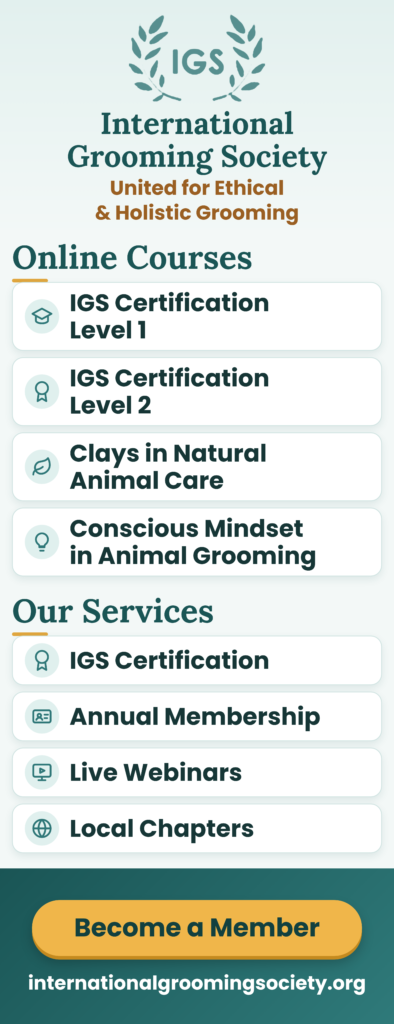 International Grooming Society (IGS) ad: online grooming courses, certification, membership and webinars for groomers