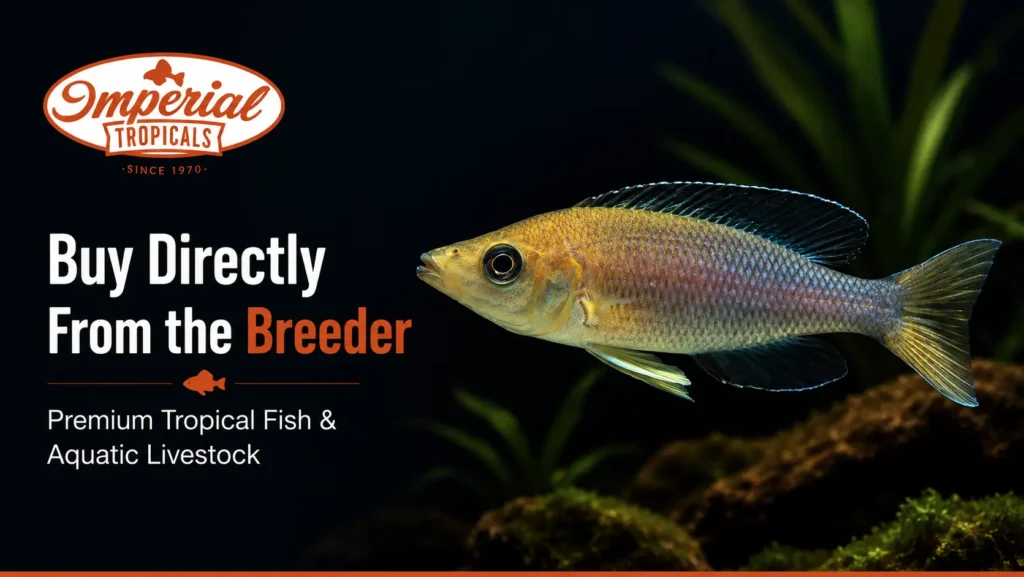 Imperial Tropicals banner showing a premium tropical fish with direct-from-breeder messaging for aquatic livestock and aquarium hobbyists.