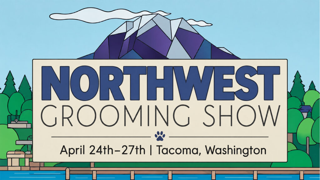 Northwest Grooming Show Tacoma Washington banner with mountain illustration and professional dog grooming event branding.