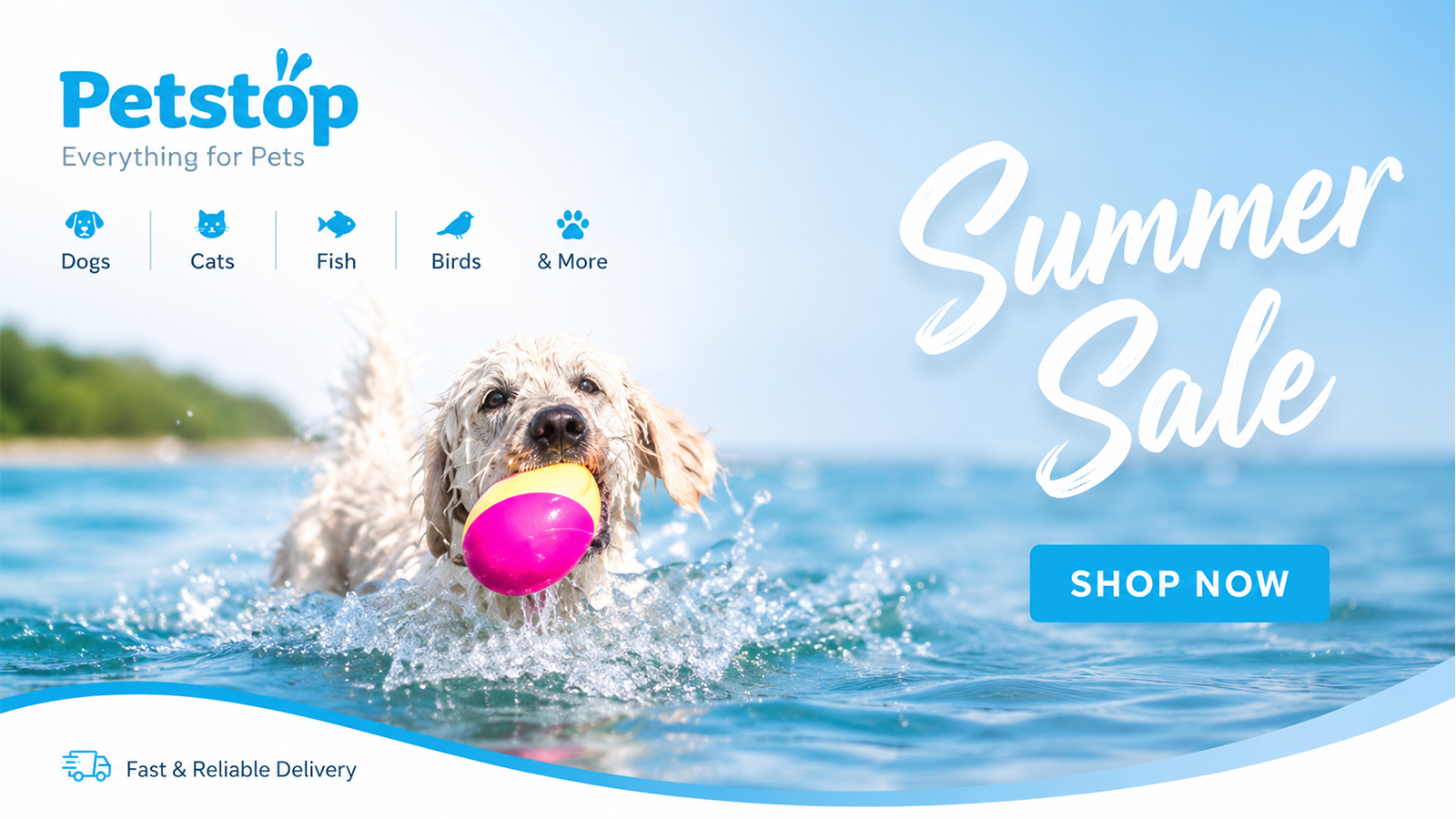 Petstop online pet store summer sale for dog, cat, fish, bird, and other pet supplies.