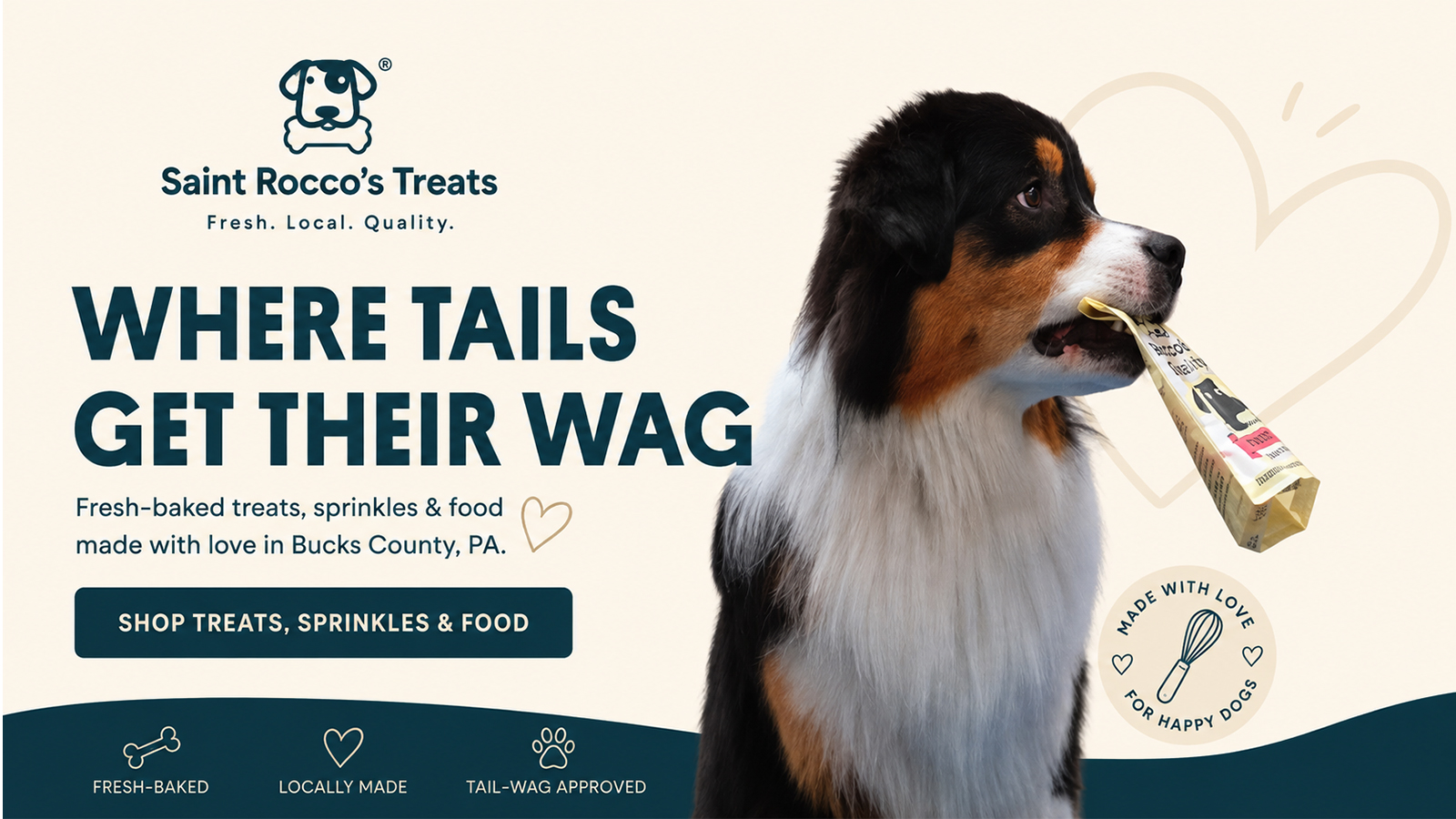 Saint Rocco's Treats fresh-baked dog treats and food made locally in Bucks County, Pennsylvania.