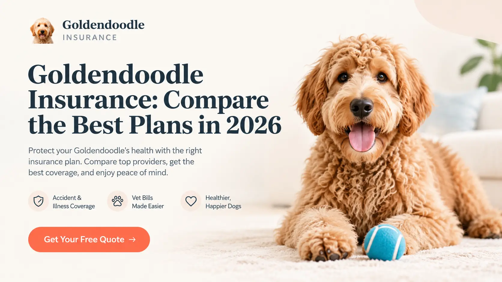 Goldendoodle insurance guide featuring a happy Goldendoodle and pet insurance coverage information